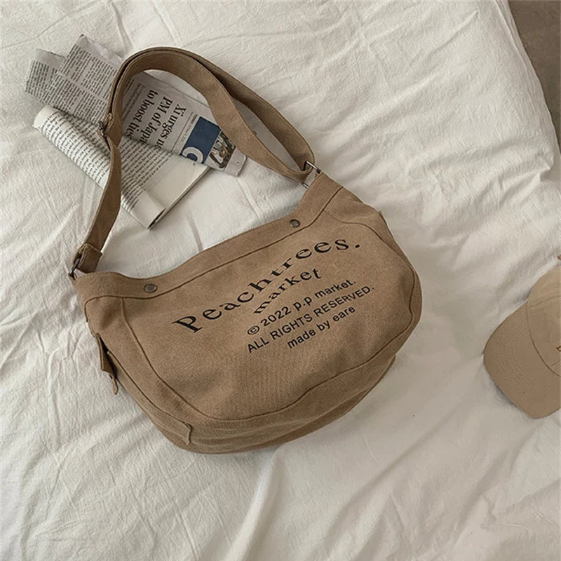 Women's Casual Letters Printed Shoulder Bag Canvas Large Capacity Crossbody Hand