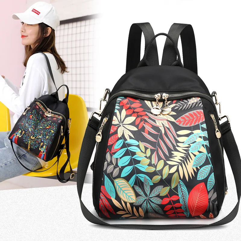 Elephant Tree Printed Anti-Theft Backpack - Large Capacity Travel Shoulder Bag