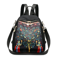 Elephant Tree Printed Anti-Theft Backpack - Large Capacity Travel Shoulder Bag
