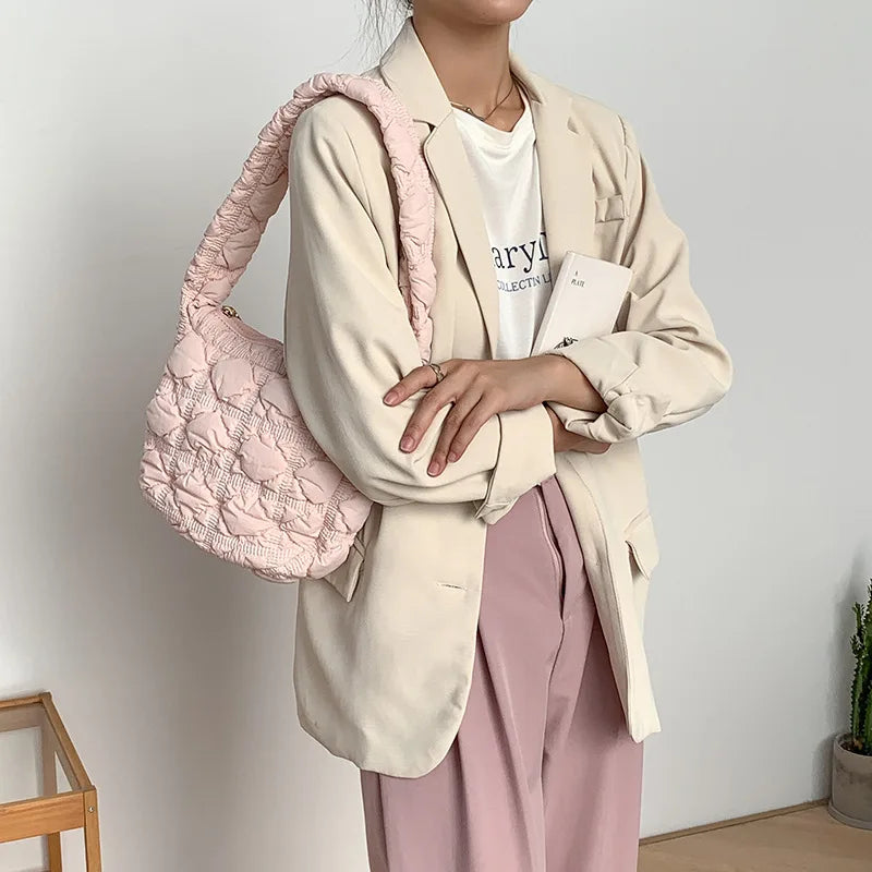 Casual Nylon Quilted Women Shoulder Bags Ruched Crossbody Bag Small Tote