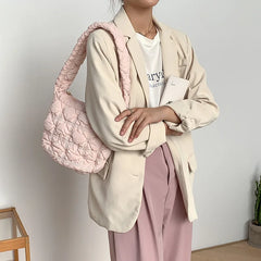 Casual Nylon Quilted Women Shoulder Bags Ruched Crossbody Bag Small Tote