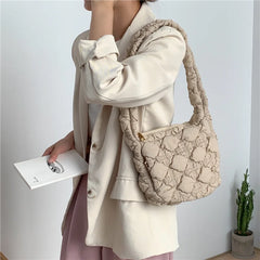 Casual Nylon Quilted Women Shoulder Bags Ruched Crossbody Bag Small Tote