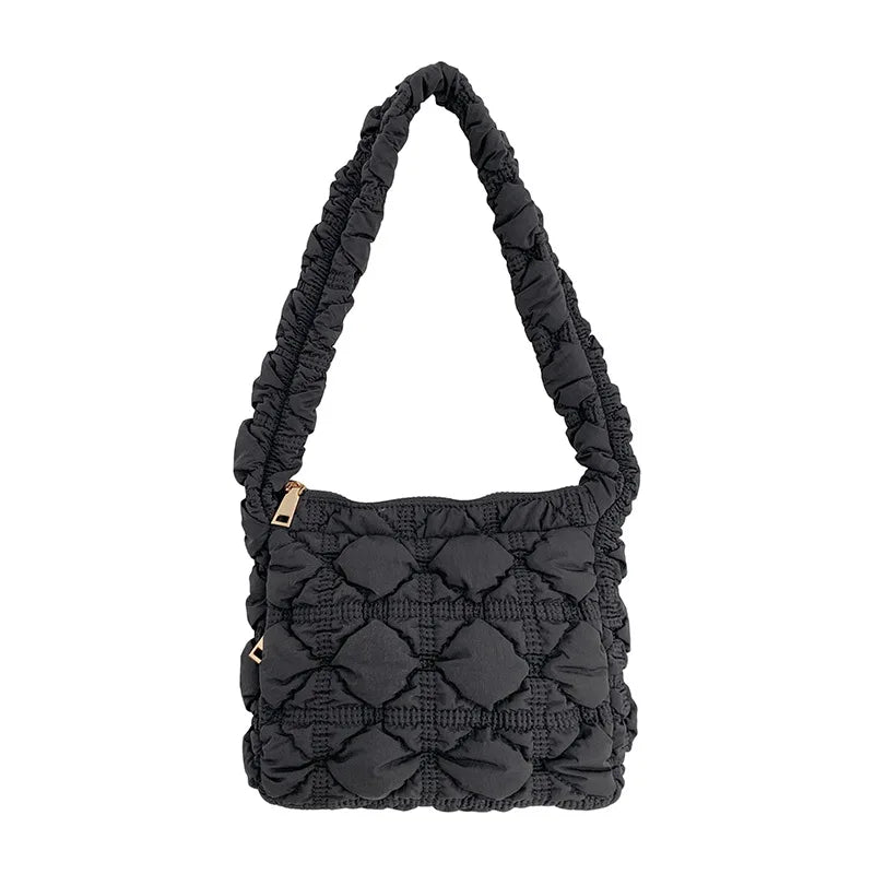 Casual Nylon Quilted Women Shoulder Bags Ruched Crossbody Bag Small Tote