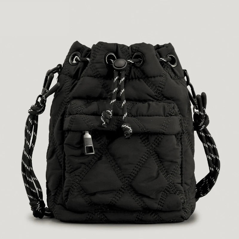 Women Shoulder Bags Quilted Drawsting Crossbody Bag Vintage Bucket Bag