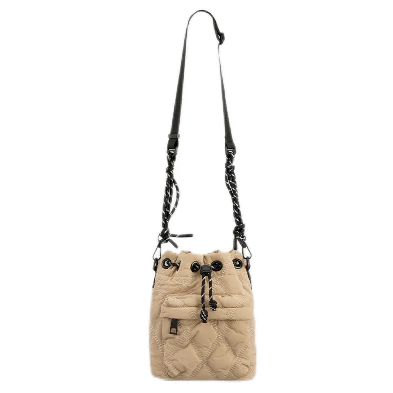 Women Shoulder Bags Quilted Drawsting Crossbody Bag Vintage Bucket Bag