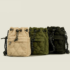 Women Shoulder Bags Quilted Drawsting Crossbody Bag Vintage Bucket Bag