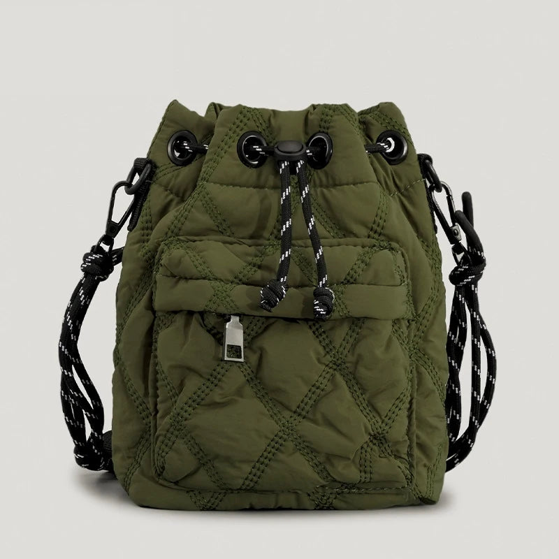 Women Shoulder Bags Quilted Drawsting Crossbody Bag Vintage Bucket Bag
