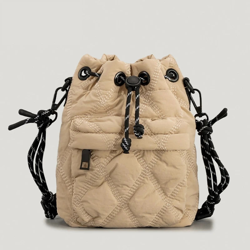 Women Shoulder Bags Quilted Drawsting Crossbody Bag Vintage Bucket Bag