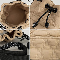 Women Shoulder Bags Quilted Drawsting Crossbody Bag Vintage Bucket Bag
