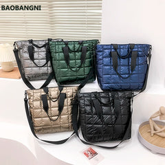 Quilted Nylon Shoulder Bag Cotton Padded Handbag Winter Large Capacity