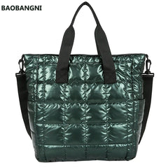 Quilted Nylon Shoulder Bag Cotton Padded Handbag Winter Large Capacity