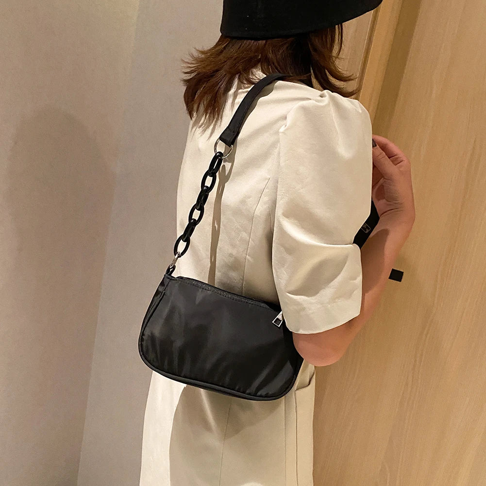 Casual Nylon Women Shoulder Bags Solid Small Handbags Female Totes