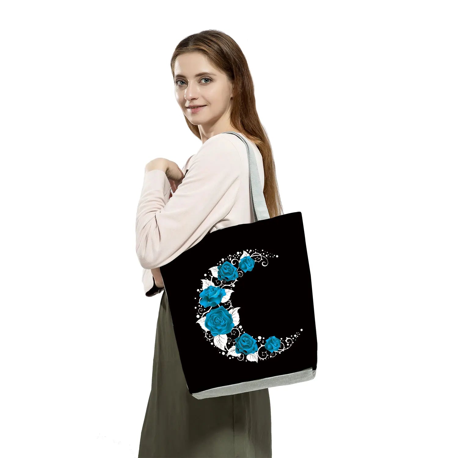 Red Rose Musical Note Print Shopping Tote Bag for Women