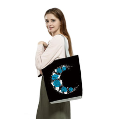 Red Rose Musical Note Print Shopping Tote Bag for Women