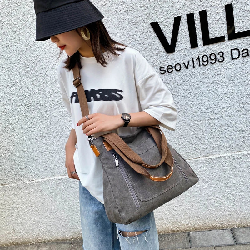Large Capacity Canvas Shoulder Bag Women Tote Shopping Messenger Crossbody Bag
