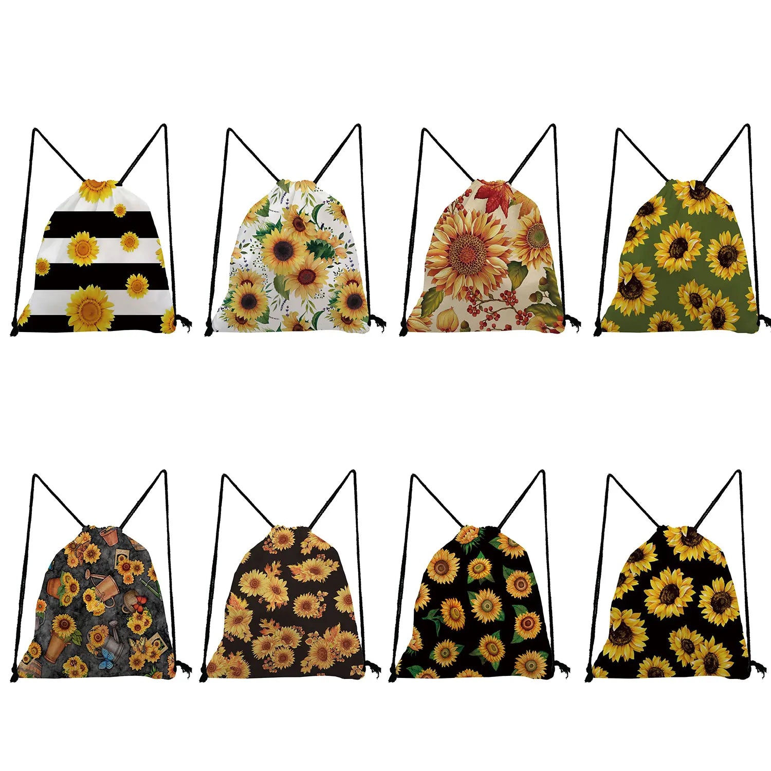 Yellow Sunflower Print Backpack Casual Softback Bag for Students