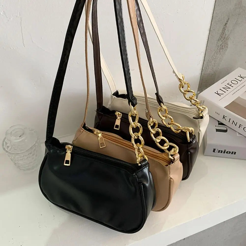 Casual Solid Underarm Shoulder Bag with Zipper Closure