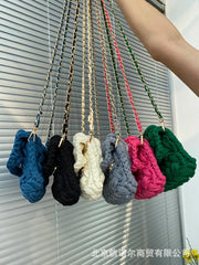 Solid Hand-woven Women Handbags Cotton Crochet Shoulder Messenger Bag