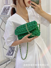 Solid Hand-woven Women Handbags Cotton Crochet Shoulder Messenger Bag