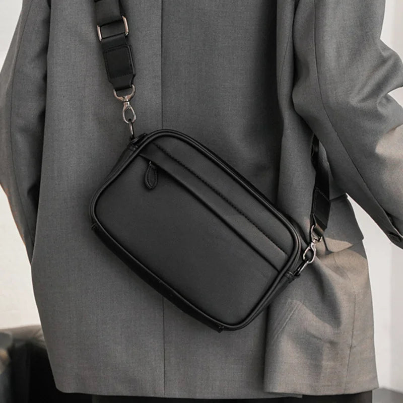 Solid PU Leather Crossbody Messenger Bag for Men