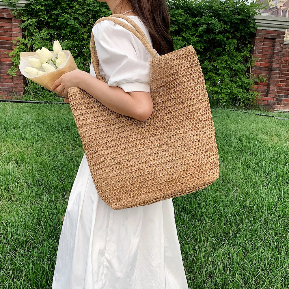 Casual Straw Woven Handbags Summer Beach Women Shoulder Bags