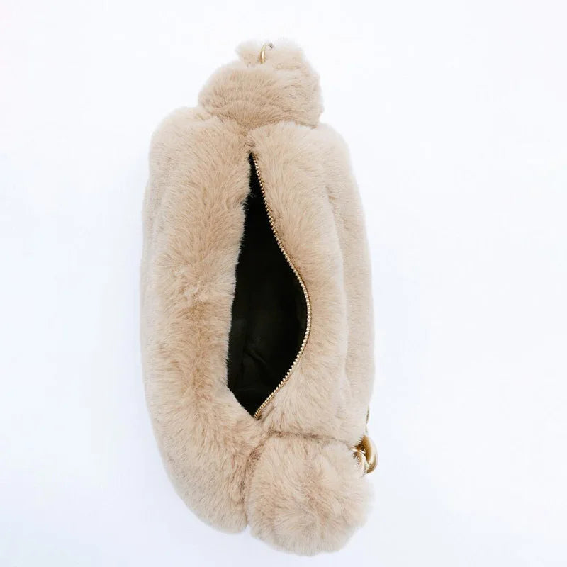 Thick Chains Hobos Women Shoulder Bags Lady Handbag Faux Fur Hand Bags