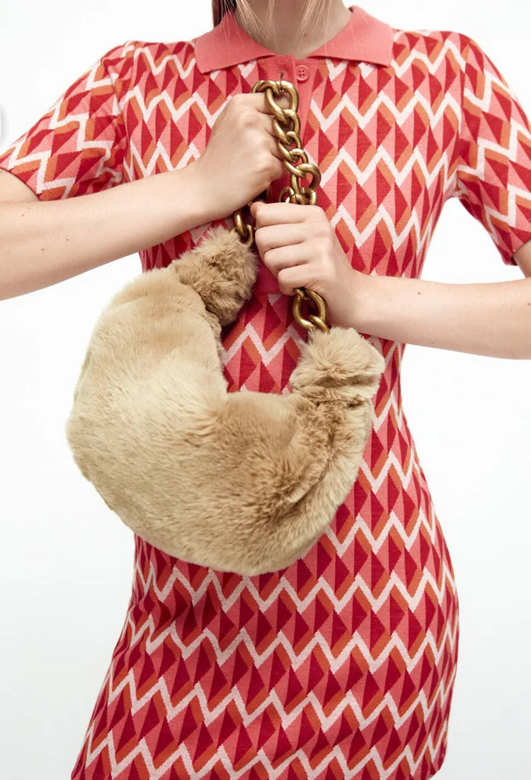 Thick Chains Hobos Women Shoulder Bags Lady Handbag Faux Fur Hand Bags