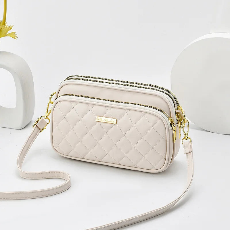 Casual Three Layer Shoulder Bag For Women Solid Crossbody Bag