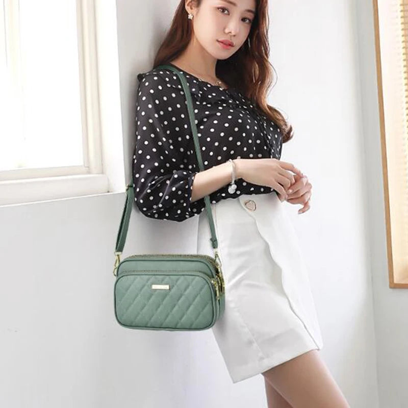Casual Three Layer Shoulder Bag For Women Solid Crossbody Bag