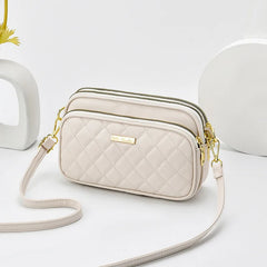 Casual Three Layer Shoulder Bag For Women Solid Crossbody Bag