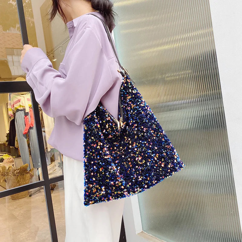Sparkling Tote Bag for Women Sequins Shoulder Shopper Bags