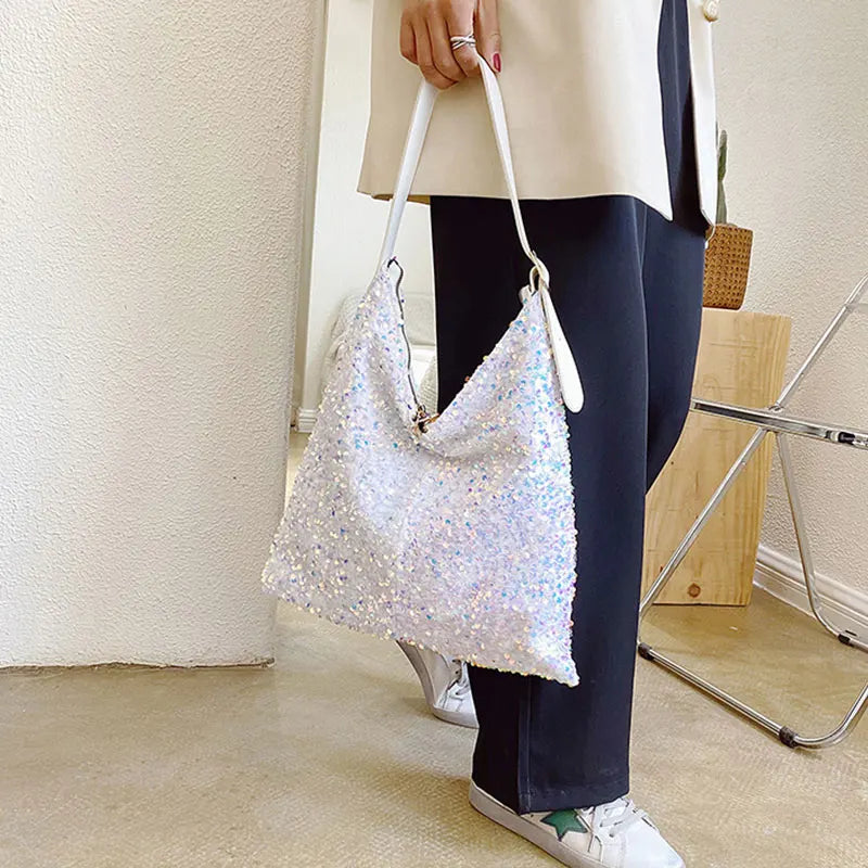 Sparkling Tote Bag for Women Sequins Shoulder Shopper Bags