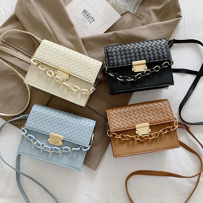 Casual PU Leather Shoulder Bag with Chain - Small Crossbody Purse