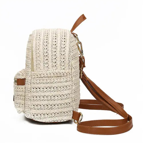 Women Anti-Theft Straw Mini Backpack Summer Shoulder Bag