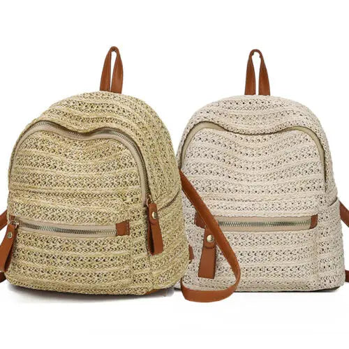 Women Anti-Theft Straw Mini Backpack Summer Shoulder Bag