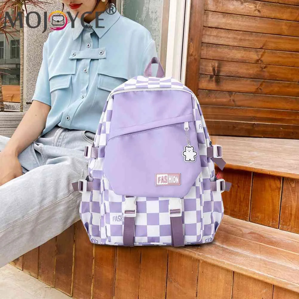Casual Women Backpack Large Capacity Travel Daypack Plaid Girl Rucksack