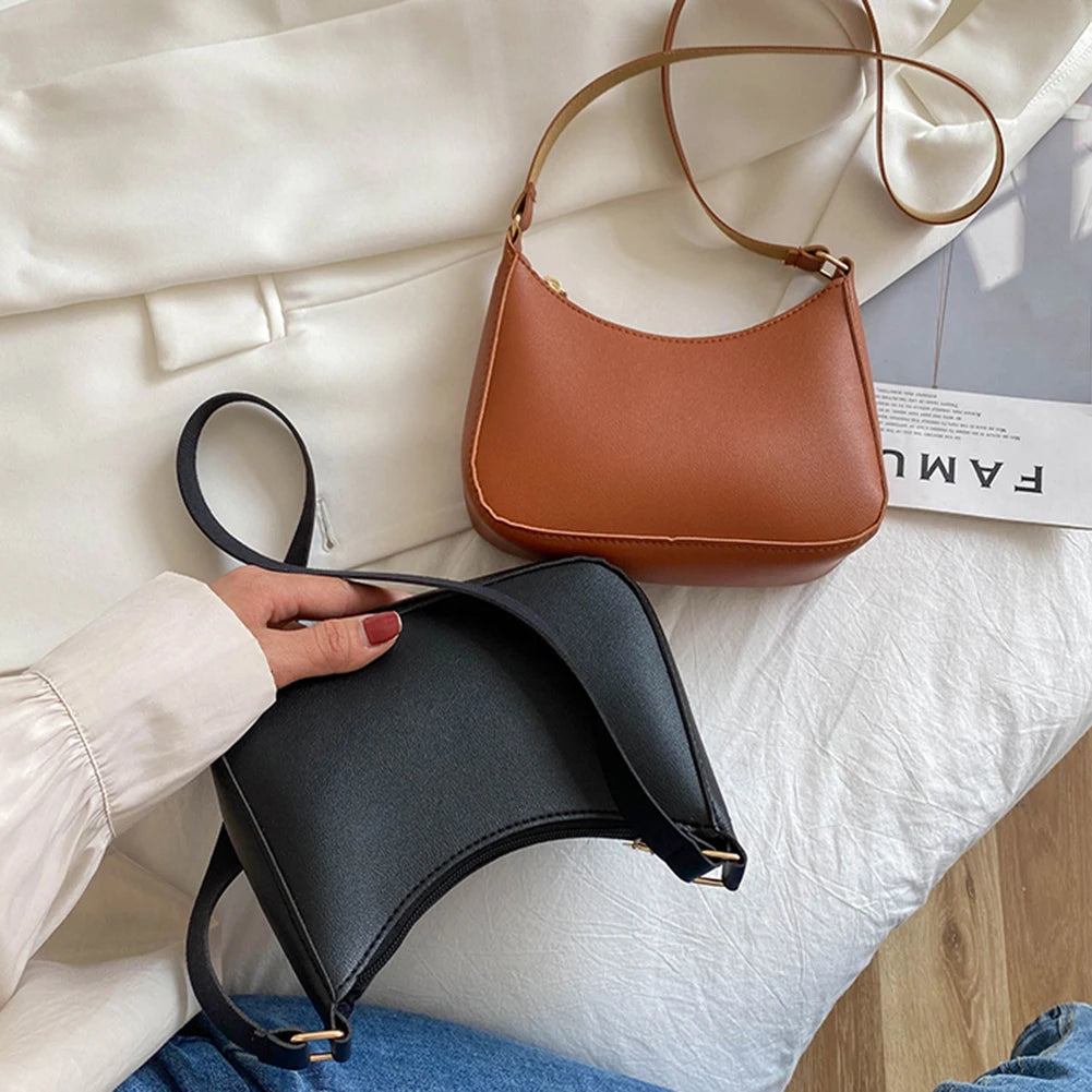 Casual Women Hobos Handbags Retro Solid PU Leather Shoulder Underarm Ladies Hand
