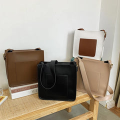 Casual Women PU Leather Bucket Bag Crossbody Shoulder Handbag
