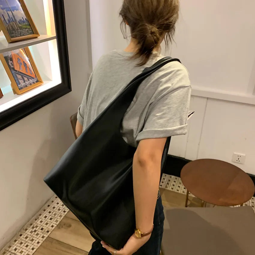 Casual Women Shoulder Bag PU Leather Tote Handbag Winter Shopping Bags