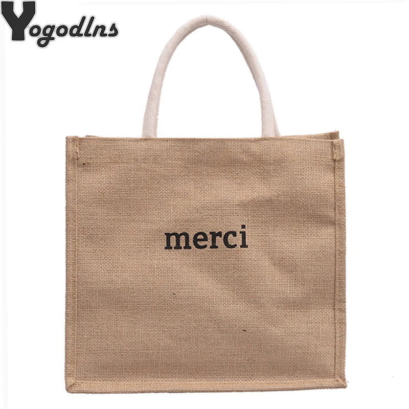 Women's Linen Letter Handbags Large Capacity Tote