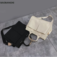 Canvas Tote Handbag Wide Strap Shoulder Bag