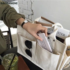 Canvas Tote Handbag Wide Strap Shoulder Bag