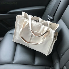 Canvas Tote Handbag Wide Strap Shoulder Bag