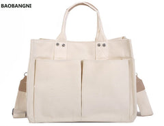 Canvas Tote Handbag Wide Strap Shoulder Bag