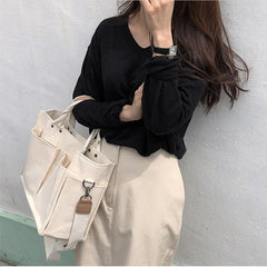 Canvas Tote Handbag Wide Strap Shoulder Bag
