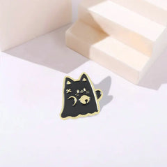 Cat Boo Enamel Pins Ghost Gothic Lapel Badges