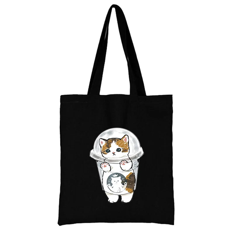 Cat Shopping Bag Woman Shopper Folding Canvas Tote Travel Bags