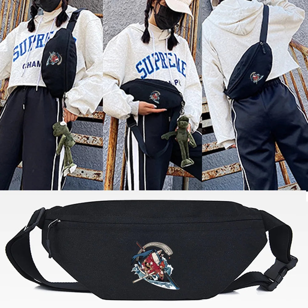 Cat Warrior Print Waist Bag Fitness Chest Bags Men Women Crossbody Shoulder Bag