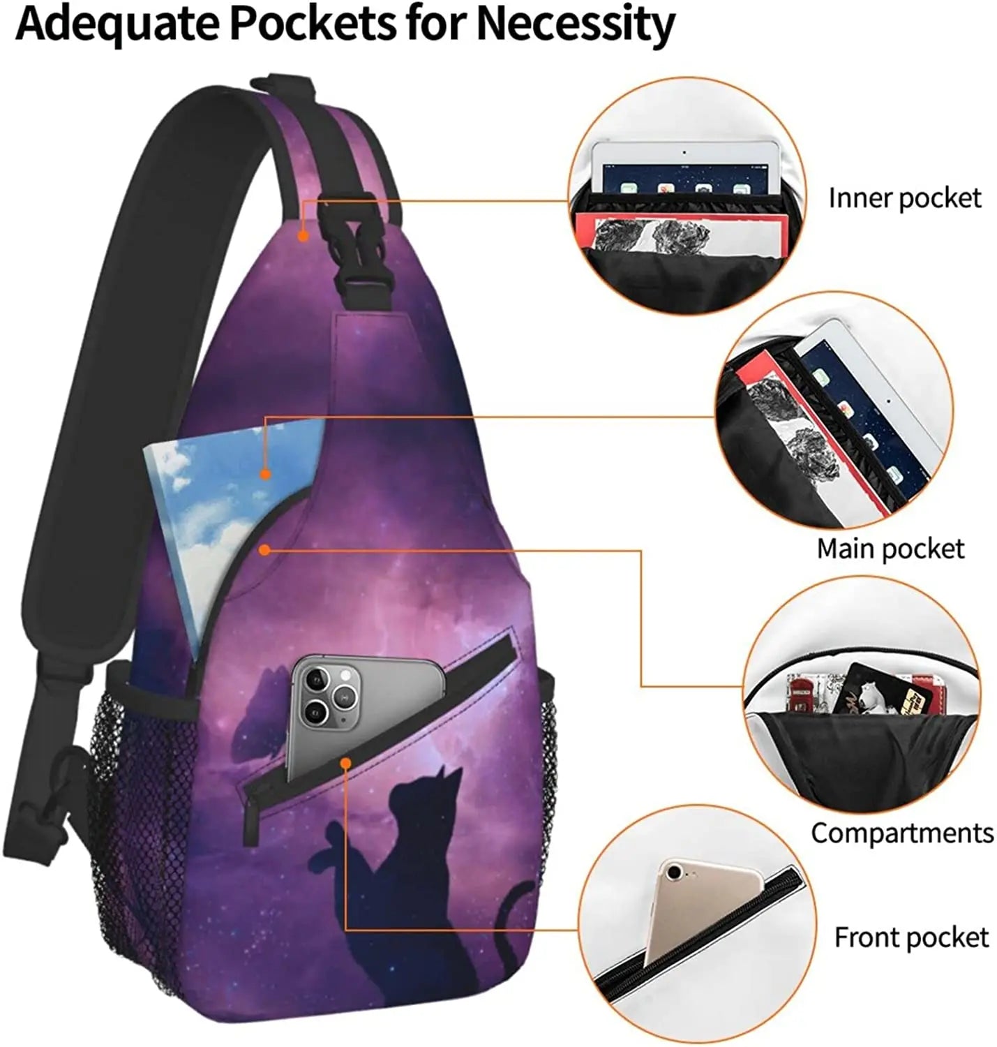 Cat & Butterfly Sling Bag Backpack for Travel Hiking