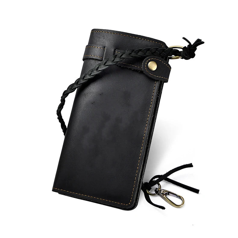 Crazy Horse Leather Chain Wallet Purse Handbag For Men